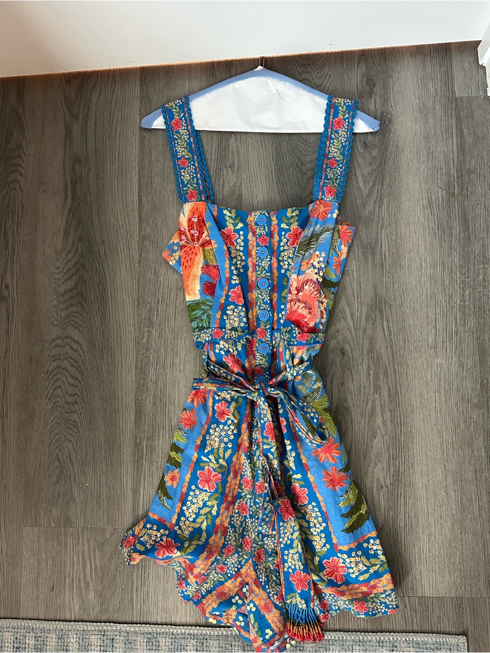 Blue Floral Tie-Front Mini Dress